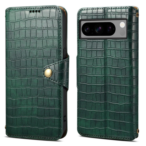 Google Pixel 8 Pro Denior Crocodile Texture Oil Edge Leather Phone Case - Green