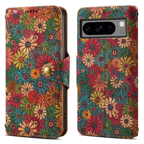 Google Pixel 8 Pro Denior Flower Language Series Cork Fabric Oil Edge Leather Phone Case - Spring