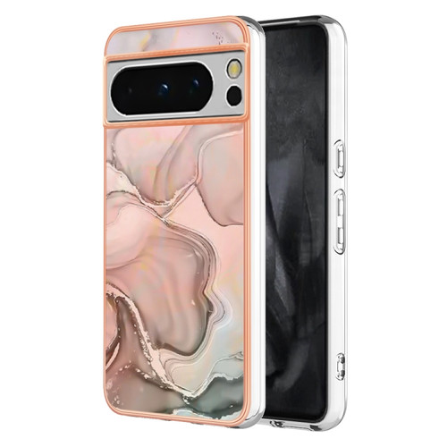 Google Pixel 8 Pro Electroplating Marble Dual-side IMD Phone Case - Rose Gold 015