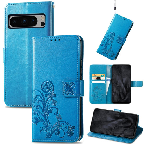 Google Pixel 8 Pro Four-leaf Clasp Embossed Leather Phone Case - Blue