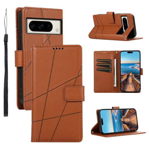 Google Pixel 8 Pro PU Genuine Leather Texture Embossed Line Phone Case - Brown