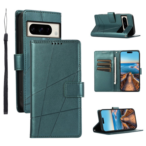 Google Pixel 8 Pro PU Genuine Leather Texture Embossed Line Phone Case - Green