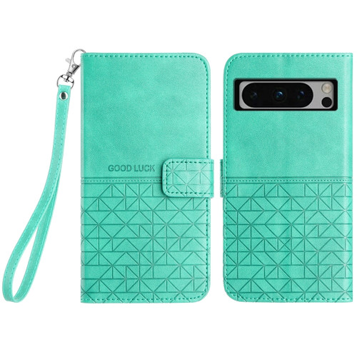 Google Pixel 8 Pro Rhombic Texture Leather Phone Case with Lanyard - Green