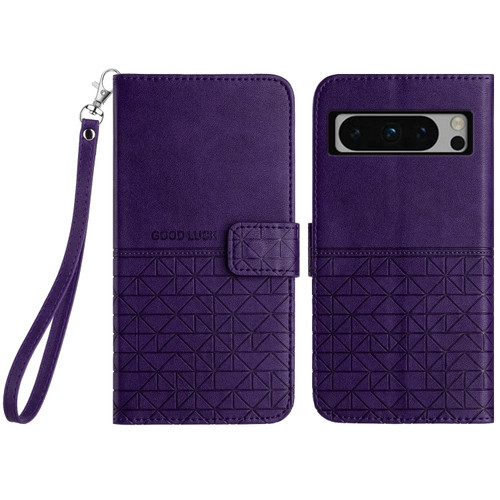 Google Pixel 8 Pro Rhombic Texture Leather Phone Case with Lanyard - Purple