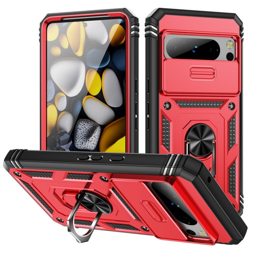 Google Pixel 8 Pro Sliding Camshield TPU + PC Phone Case with Holder - Red+Black