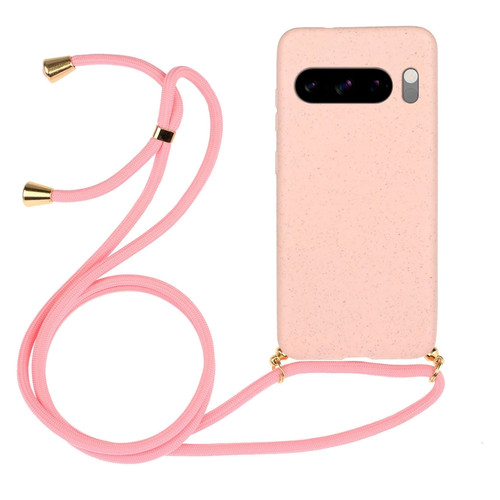 Google Pixel 8 Pro Wheat Straw Material + TPU Protective Case with Lanyard - Pink