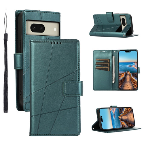 Google Pixel 8 PU Genuine Leather Texture Embossed Line Phone Case - Green