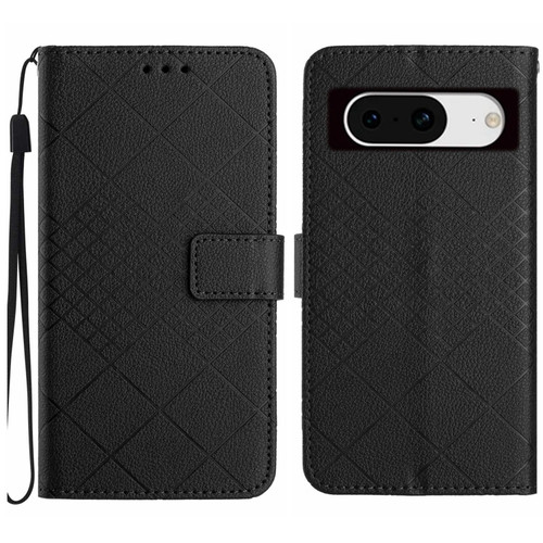 Google Pixel 8 Rhombic Grid Texture Leather Phone Case - Black