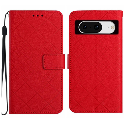 Google Pixel 8 Rhombic Grid Texture Leather Phone Case - Red