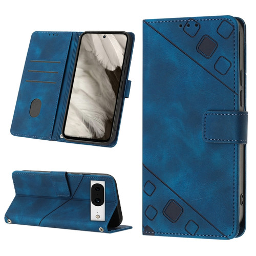 Google Pixel 8 Skin-feel Embossed Leather Phone Case - Blue