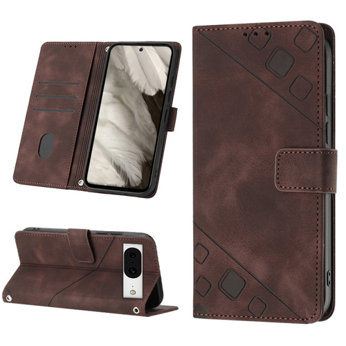 Google Pixel 8 Skin-feel Embossed Leather Phone Case - Brown