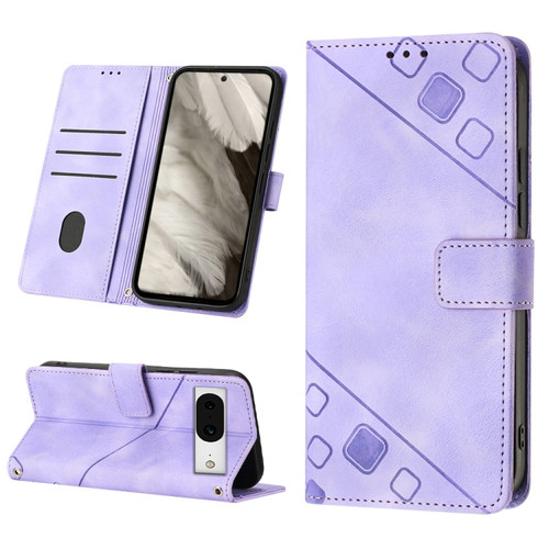 Google Pixel 8 Skin-feel Embossed Leather Phone Case - Light Purple