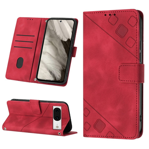 Google Pixel 8 Skin-feel Embossed Leather Phone Case - Red