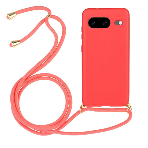 Google Pixel 8 Wheat Straw Material + TPU Protective Case with Lanyard - Red