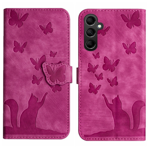 Samsung Galaxy A14 4G / 5G Butterfly Cat Embossing Flip Leather Phone Case - Pink