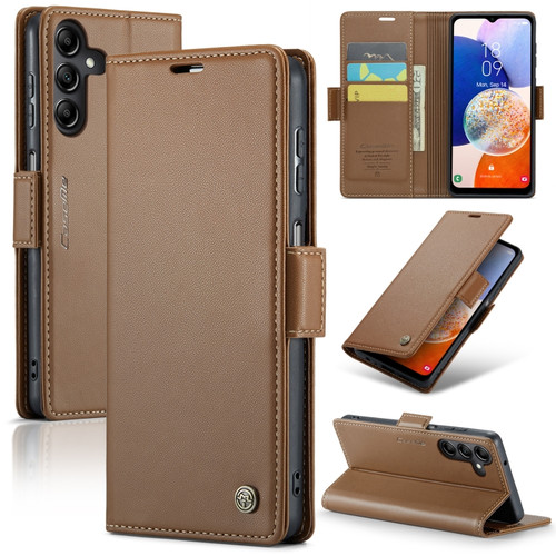 Samsung Galaxy A14 4G/5G CaseMe 023 Butterfly Buckle Litchi Texture RFID Anti-theft Leather Phone Case - Brown