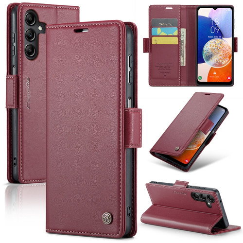 Samsung Galaxy A14 4G/5G CaseMe 023 Butterfly Buckle Litchi Texture RFID Anti-theft Leather Phone Case - Wine Red