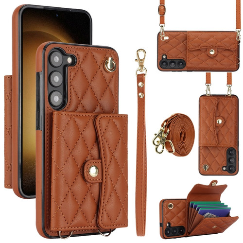 Samsung Galaxy A14 4G/5G Crossbody Rhombic Horizontal Wallet Leather Phone Case - Brown