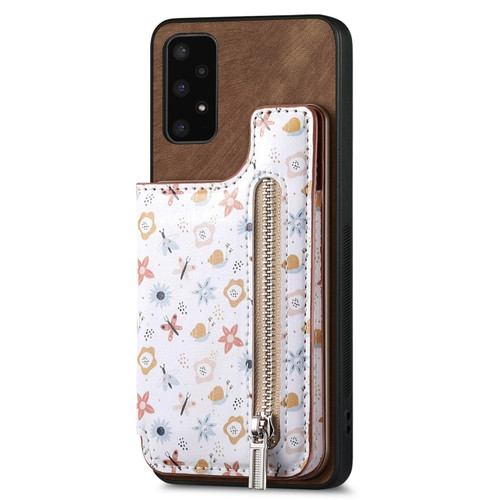 Samsung Galaxy A14 4G/5G Retro Painted Zipper Wallet Back Phone Case - Brown