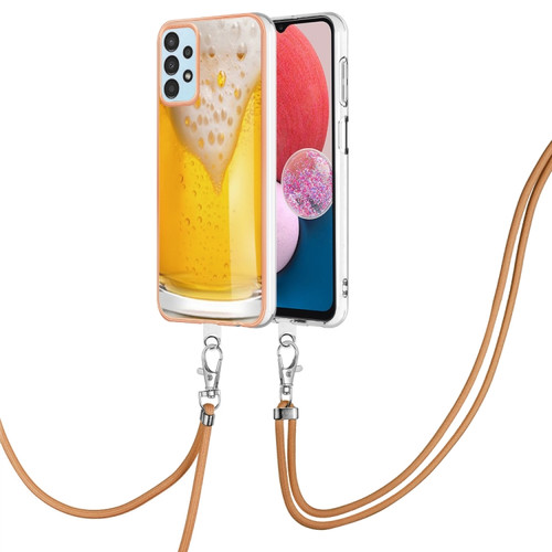 Samsung Galaxy A14 5G / 4G Electroplating Dual-side IMD Phone Case with Lanyard - Draft Beer