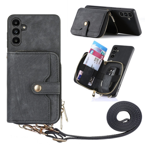 Samsung Galaxy A14 5G Crossbody Multi-function Zipper Wallet Phone Case - Black