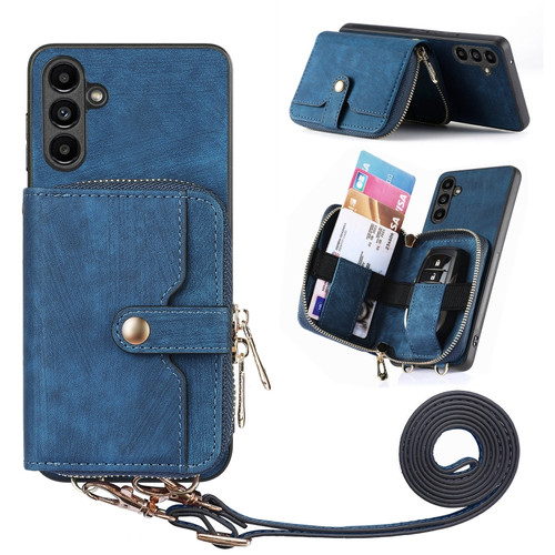 Samsung Galaxy A14 5G Crossbody Multi-function Zipper Wallet Phone Case - Blue