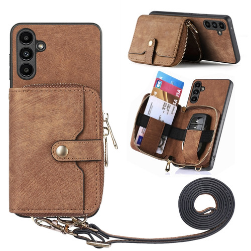 Samsung Galaxy A14 5G Crossbody Multi-function Zipper Wallet Phone Case - Brown