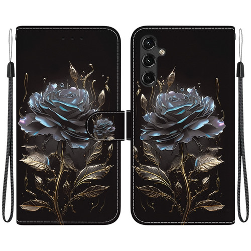 Samsung Galaxy A14 5G Crystal Texture Colored Drawing Leather Phone Case - Black Rose