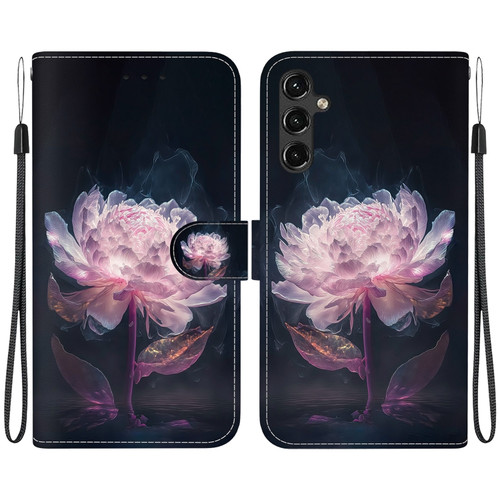 Samsung Galaxy A14 5G Crystal Texture Colored Drawing Leather Phone Case - Purple Peony