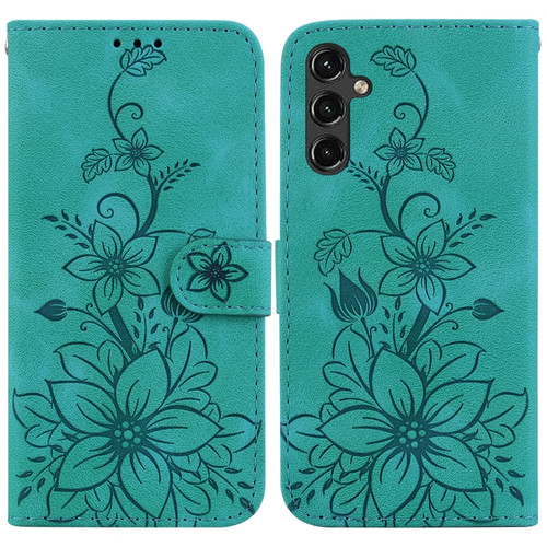 Samsung Galaxy A14 5G Lily Embossed Leather Phone Case - Green