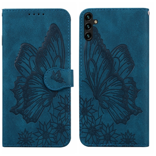 Samsung Galaxy A14 5G Retro Skin Feel Butterflies Embossing Horizontal Flip Leather Phone Case - Blue