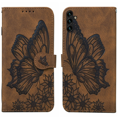 Samsung Galaxy A14 5G Retro Skin Feel Butterflies Embossing Horizontal Flip Leather Phone Case - Brown