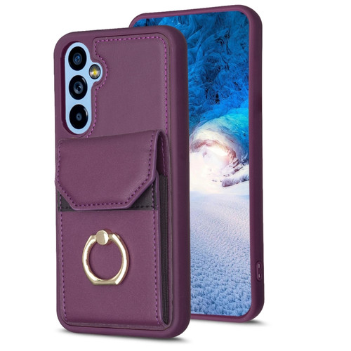 Samsung Galaxy A54 5G BF29 Organ Card Bag Ring Holder Phone Case - Dark Purple
