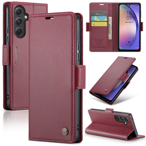 Samsung Galaxy A54 5G CaseMe 023 Butterfly Buckle Litchi Texture RFID Anti-theft Leather Phone Case - Wine Red