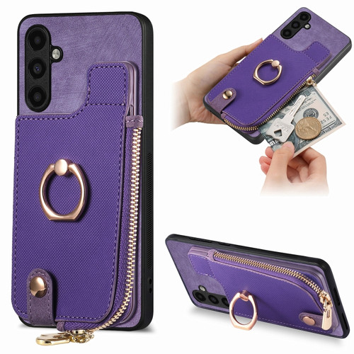 Samsung Galaxy A54 5G Cross Leather Ring Vertical Zipper Wallet Back Phone Case - Purple