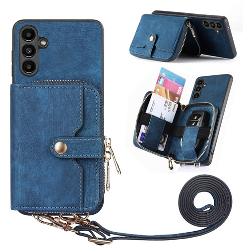 Samsung Galaxy A54 5G Crossbody Multi-function Zipper Wallet Phone Case - Blue