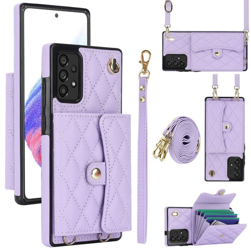 Samsung Galaxy A54 5G Crossbody Rhombic Horizontal Wallet Leather Phone Case - Purple