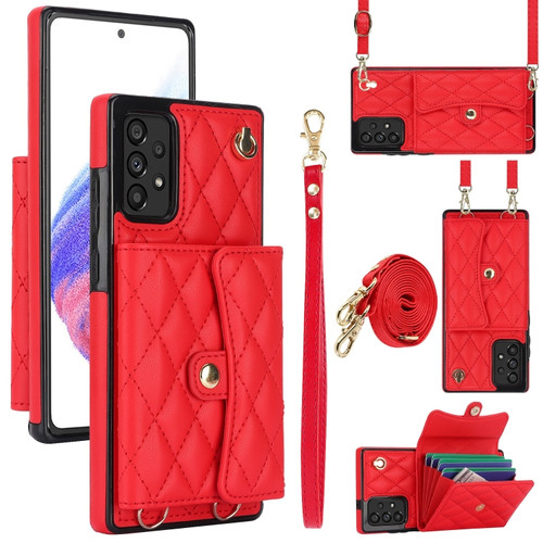Samsung Galaxy A54 5G Crossbody Rhombic Horizontal Wallet Leather Phone Case - Red