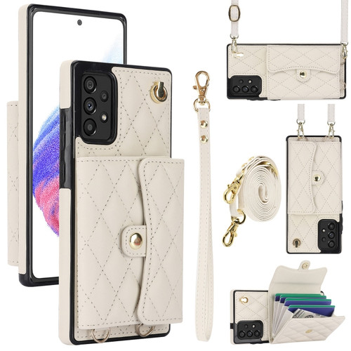 Samsung Galaxy A54 5G Crossbody Rhombic Horizontal Wallet Leather Phone Case - White