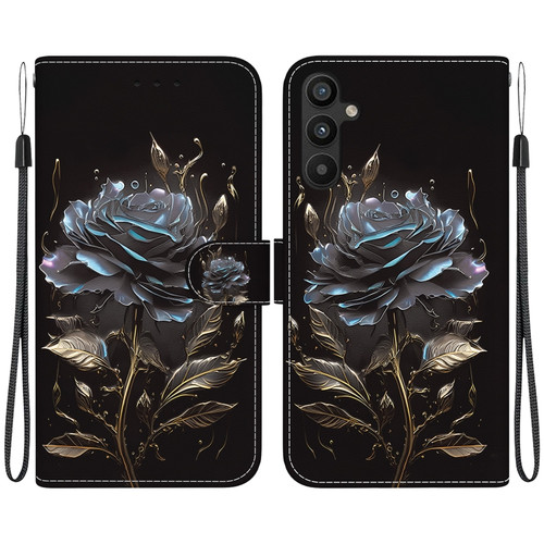 Samsung Galaxy A54 5G Crystal Texture Colored Drawing Leather Phone Case - Black Rose