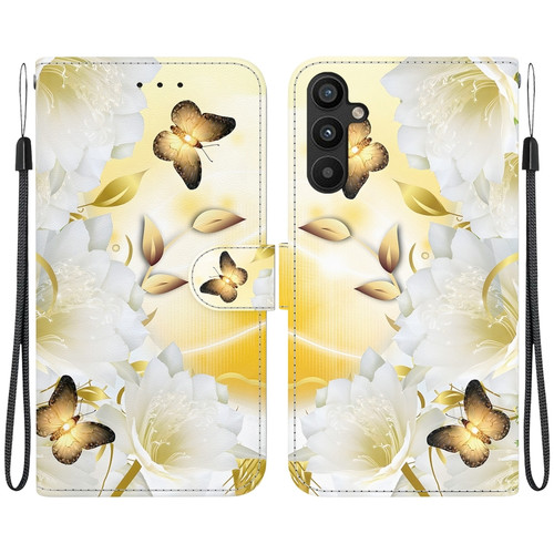 Samsung Galaxy A54 5G Crystal Texture Colored Drawing Leather Phone Case - Gold Butterfly Epiphyllum