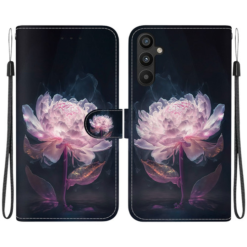 Samsung Galaxy A54 5G Crystal Texture Colored Drawing Leather Phone Case - Purple Peony