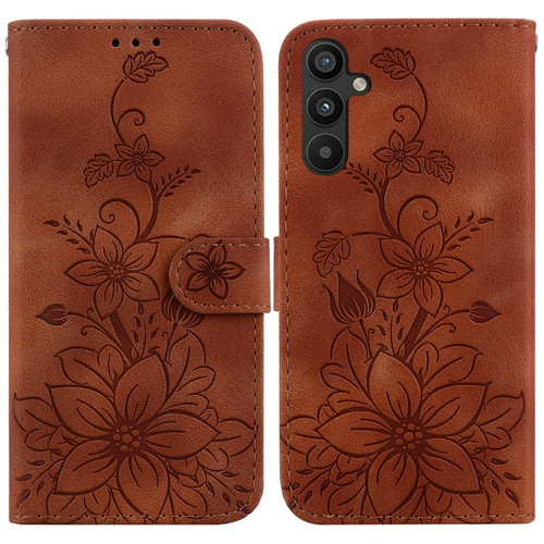 Samsung Galaxy A54 5G Lily Embossed Leather Phone Case - Brown