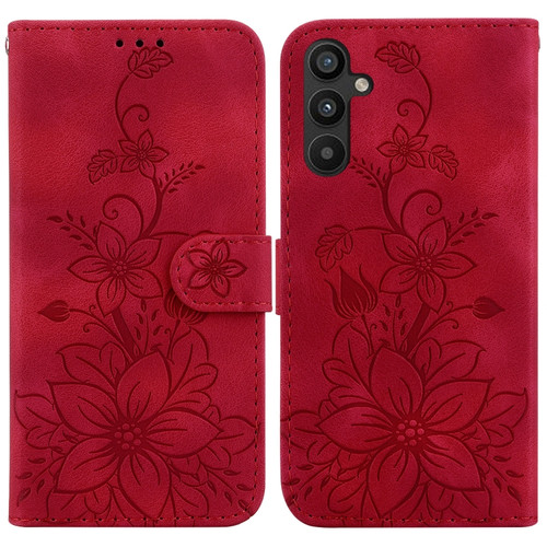 Samsung Galaxy A54 5G Lily Embossed Leather Phone Case - Red