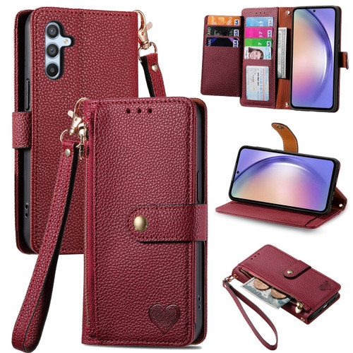 Samsung Galaxy A54 5G Love Zipper Lanyard Leather Phone Case - Red