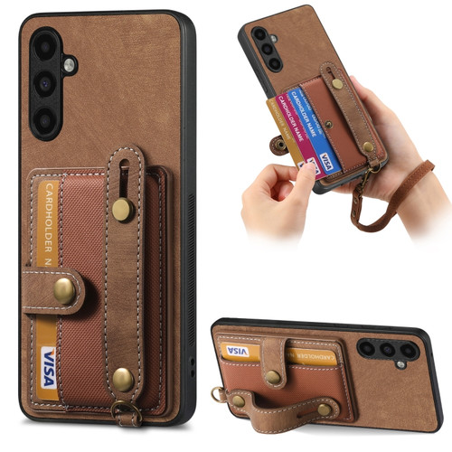 Samsung Galaxy A54 5G Retro Cross Wristband Wallet Leather Back Phone Case - Brown