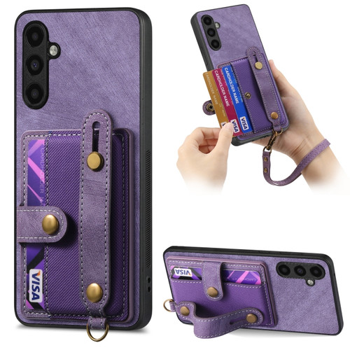 Samsung Galaxy A54 5G Retro Cross Wristband Wallet Leather Back Phone Case - Purple