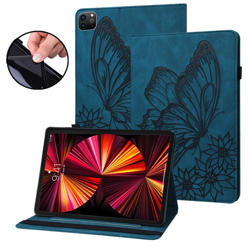 iPad Pro 11 2022 / 2021 / 2020 / Air 2020 10.9 Big Butterfly Embossed Smart Leather Tablet Case - Blue