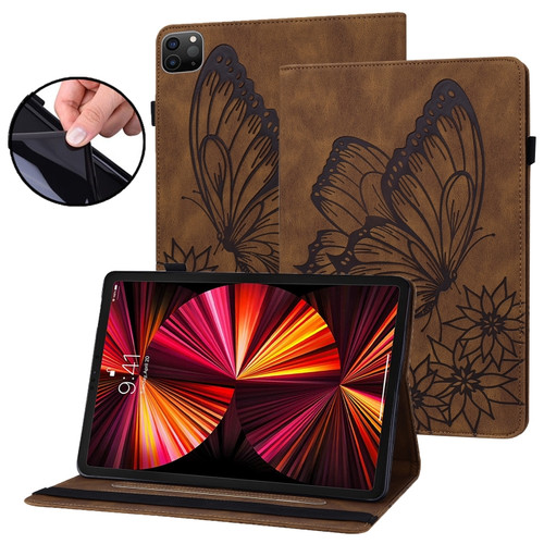 iPad Pro 11 2022 / 2021 / 2020 / Air 2020 10.9 Big Butterfly Embossed Smart Leather Tablet Case - Brown