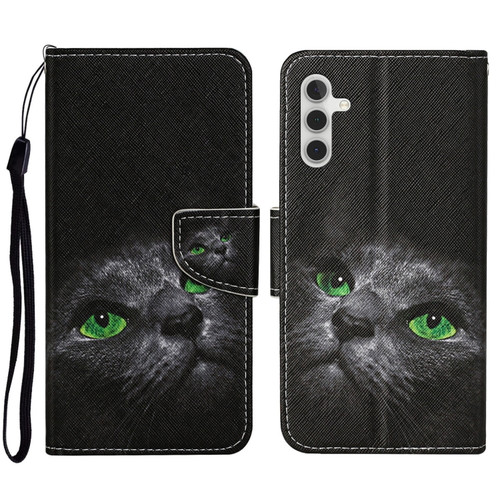 Samsung Galaxy S23 FE 5G 3D Colored Drawing Flip Leather Phone Case - Black Cat